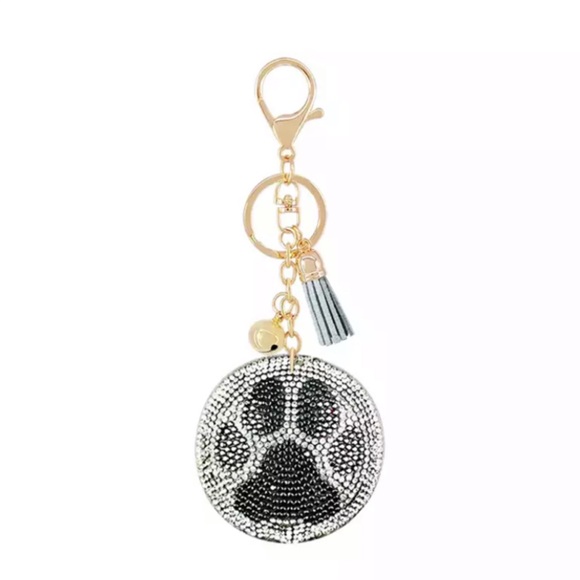 Gray & Silver Paw Print Rhinestone Keychain - Picture 2 of 16